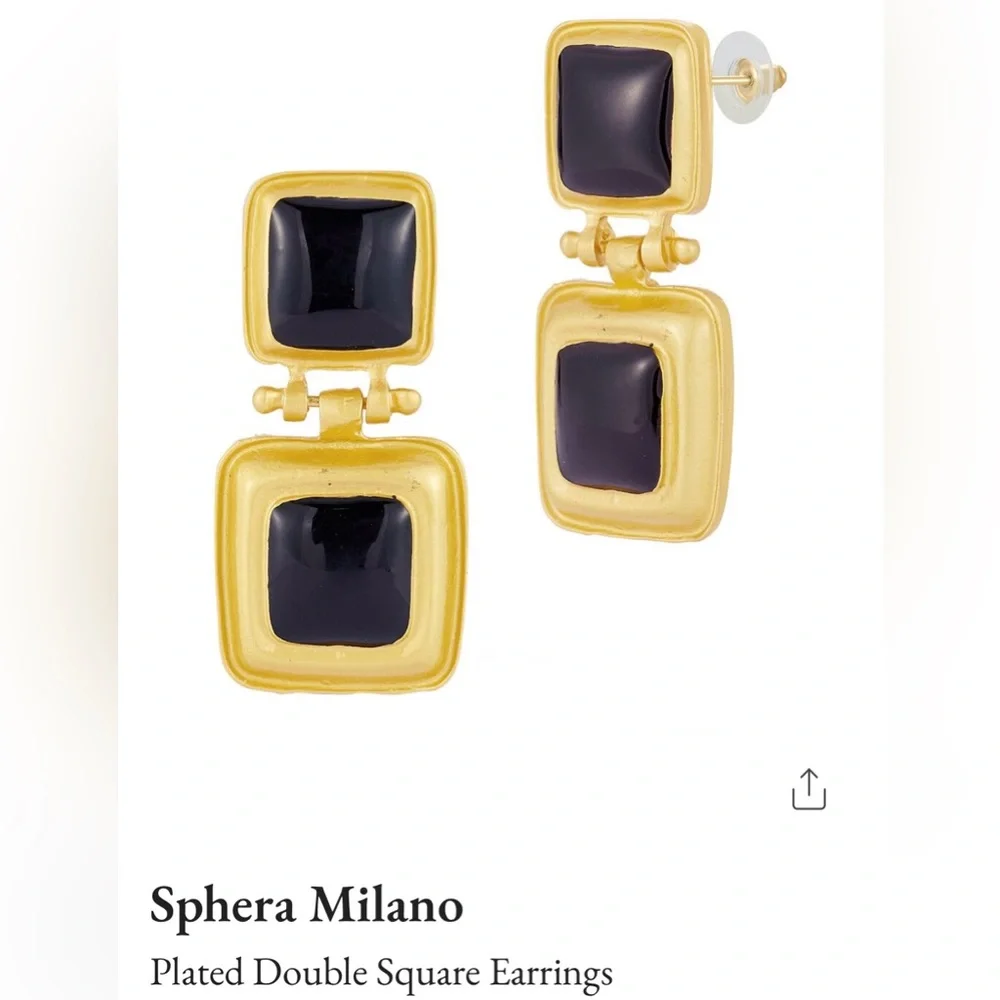Elegant Gold Plated and Black Crystal Square Earrings nwt